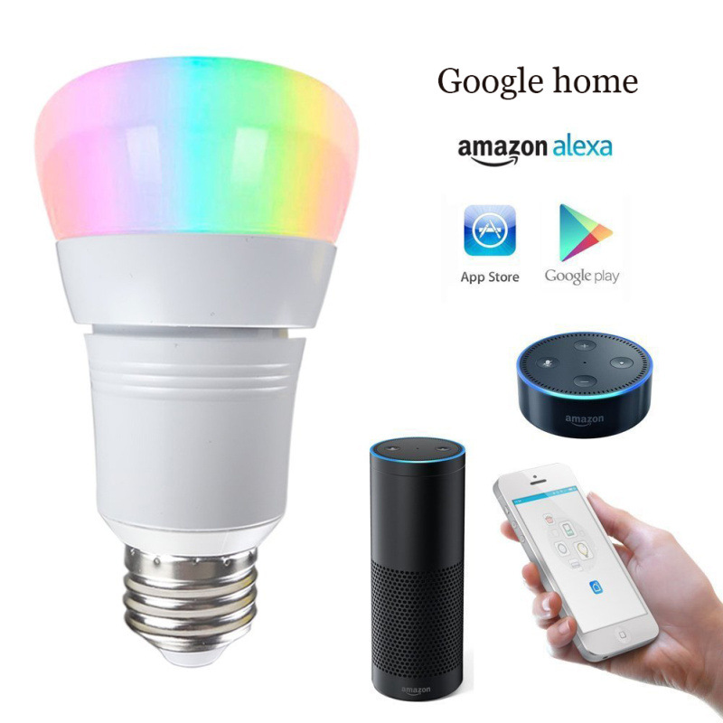 E27 7W RGB WiFi Voice APP Smart LED Light Bulb, Work With Alexa & Google Assistant, AC85-265V, Dimmable Color Light Bulb